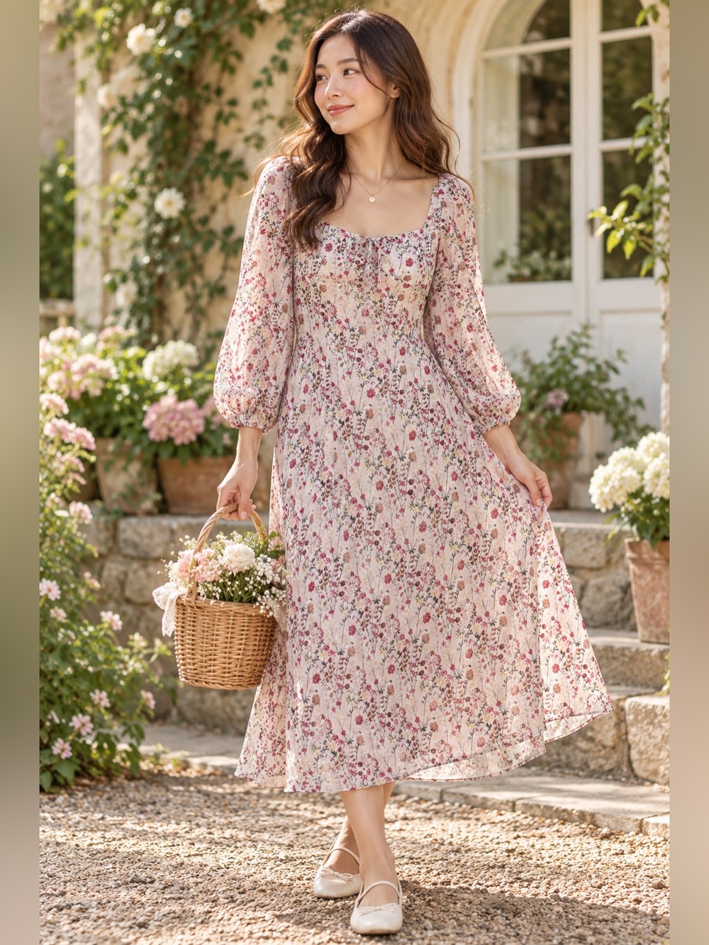 NWT Aritzia Wilfred Jacqueline Floral Midi Dress Poetic Pink/Bright Rose Size 6